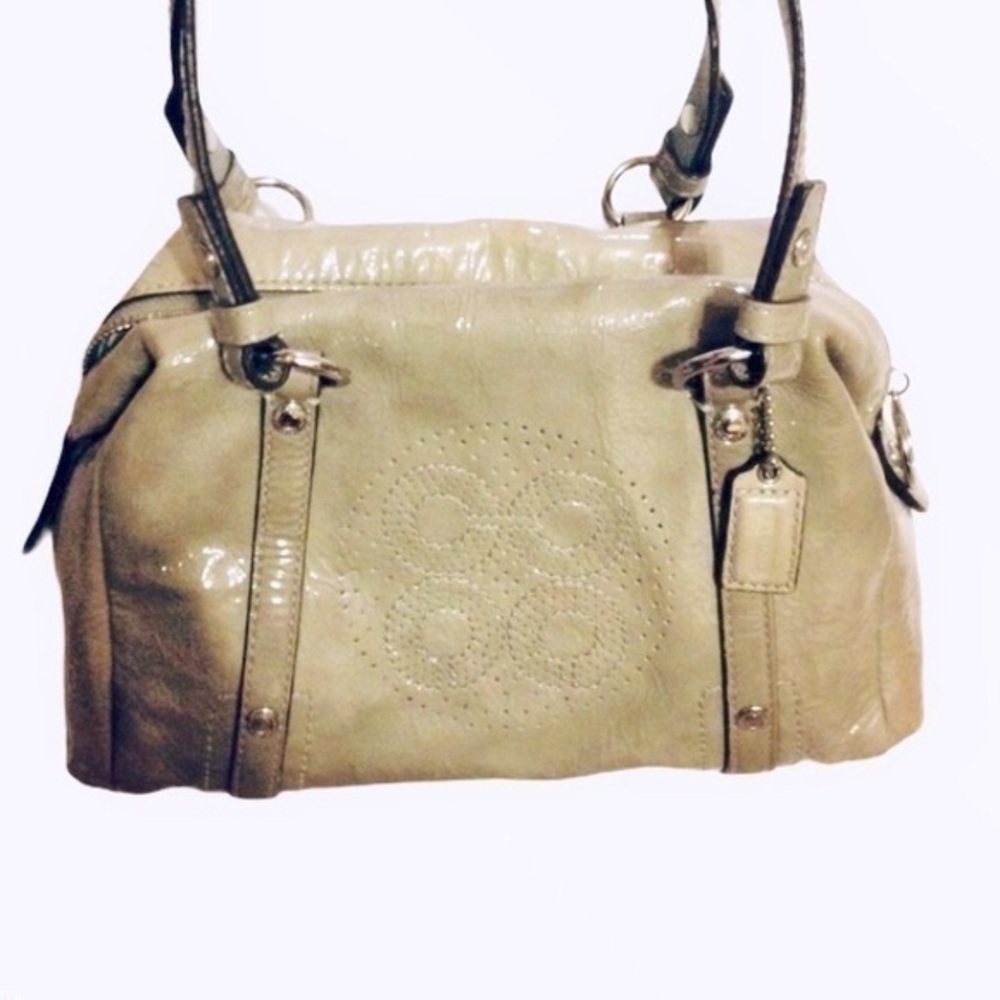 Coach Aubrey Gray Patent Leather Dotted mini bag